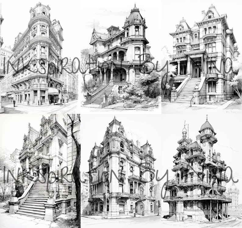 19th Century Architecture Coloring Book, 21 Premium Adult &amp; Kids ...