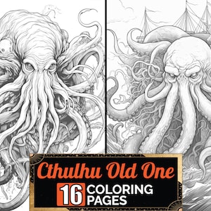 Cthulhu Tentakel Seeungeheuer Malbuch, 16 Graustufen Ausmalseiten für Erwachsene und Kinder, Ausdruckbare Digitale PDF Download