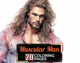 Muscular Long Haired Man Coloring Pages, 20 Premium Coloring Sheets, Adult & Kids Coloring Book A4 Size, Printable Digital PDF Download