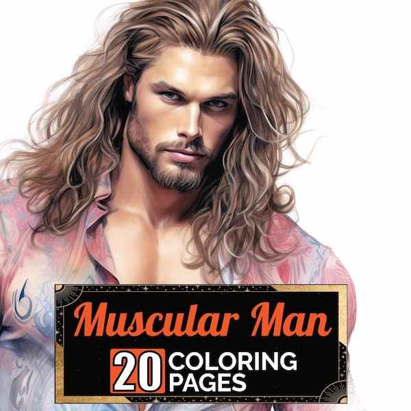 Muscular Long Haired Man Coloring Pages, 20 Premium Coloring Sheets, Adult & Kids Coloring Book A4 Size, Printable Digital PDF Download