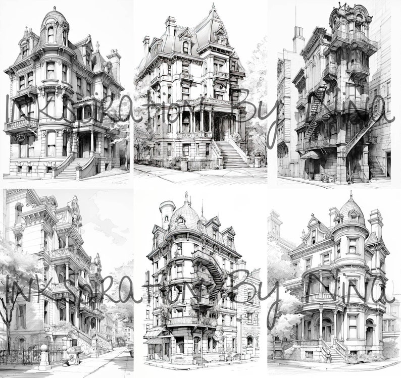 19th Century Architecture Coloring Book, 21 Premium Adult &amp; Kids ...