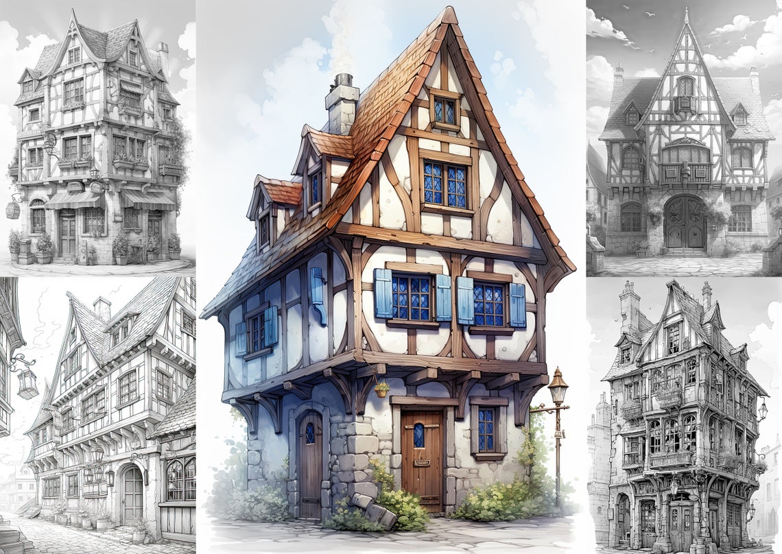 Historic House Architecture Coloring Pages 24 Premium - Etsy