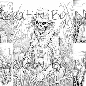 Spooky Scarecrow Field Coloring Book, 20 Greyscale Adult & Kids