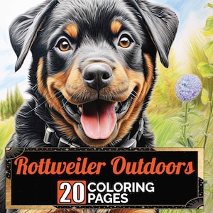 Rottweiler Outdoors Coloring Pages, 20 Premium Coloring Sheets, Coloring Book A4 Size, Printable Digital PDF Download, Dog Theme