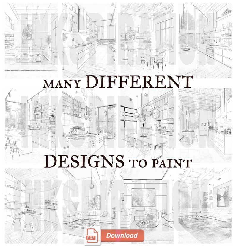 Modern Home Interior | 16 Coloring Pages A4 Size | Premium Printable ...