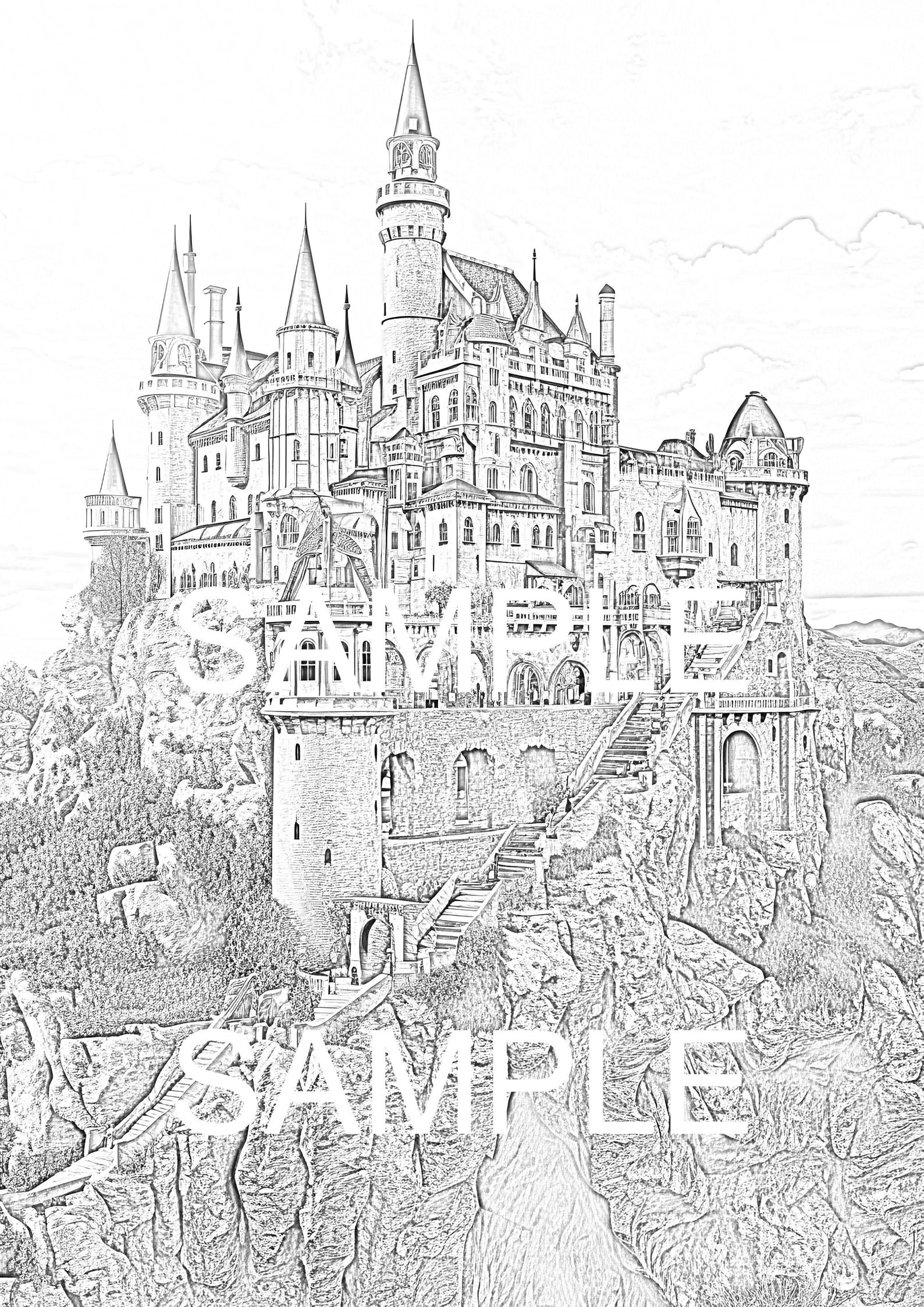 European Castles Coloring Pages Premium Printable Adult &amp; - Etsy