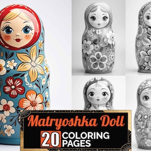 Matryoshka Doll Russian Stacking Coloring Pages, 20 Premium Adult Kid Coloring Sheets, Coloring Book A4 Size, Printable Digital PDF Download