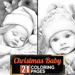 Christmas Baby Coloring Book, 21 Greyscale Adult &amp; Kids Detail Winter ...