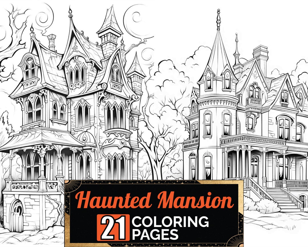 Creepy Haunted Mansion Coloring Book, 21 Greyscale Adult & Kids Detail