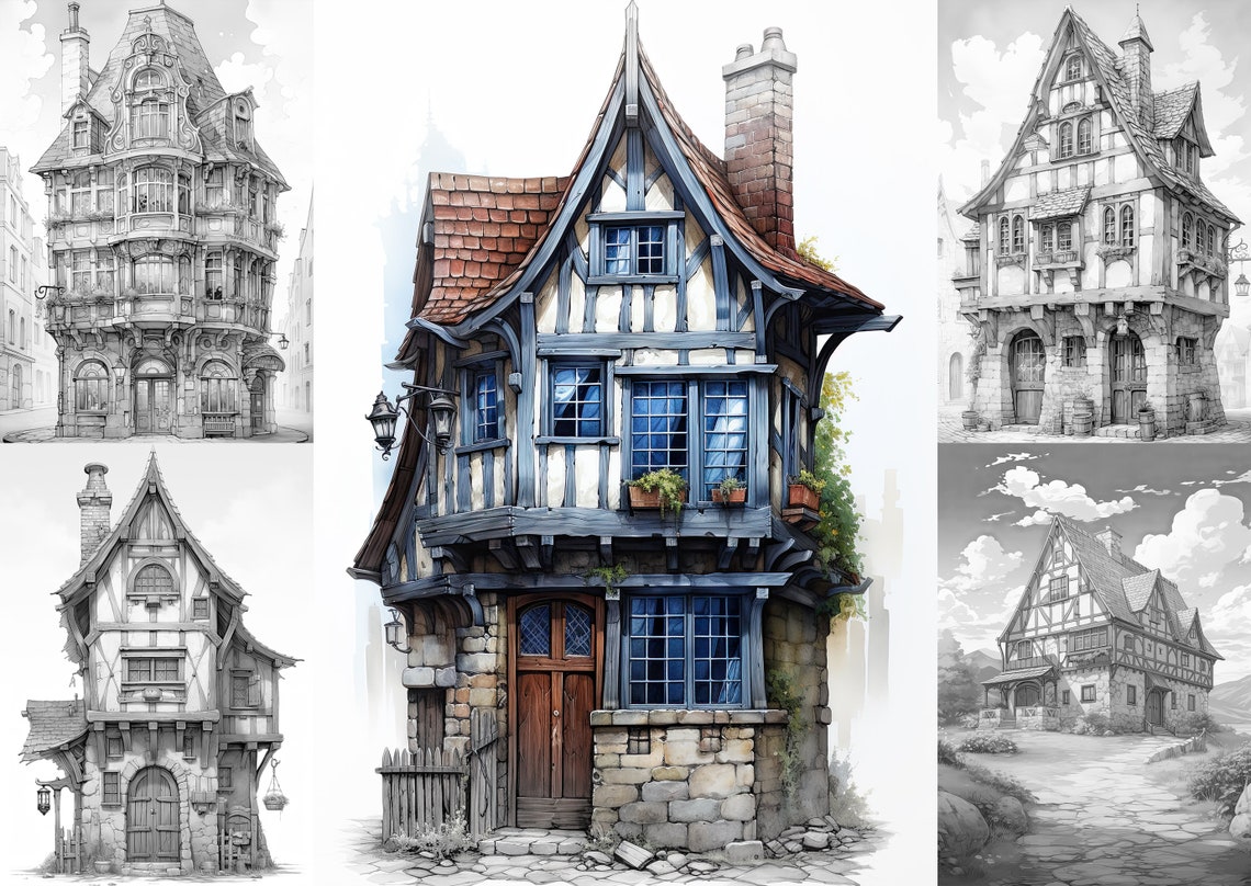 Historic House Architecture Coloring Pages 24 Premium - Etsy