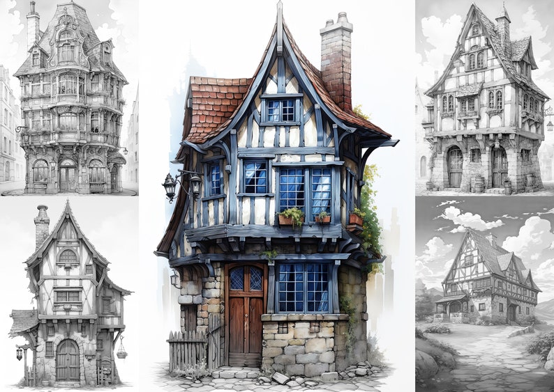 Historic House Architecture Coloring Pages 24 Premium - Etsy