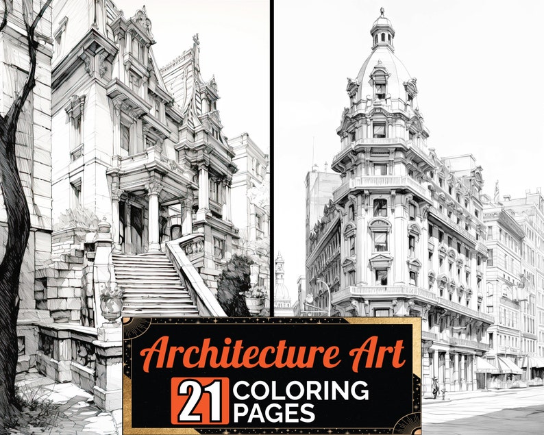 19th Century Architecture Coloring Book, 21 Premium Adult & Kids ...