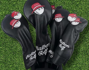 Malbon Black/ White Headcover  (Real Shot Golf Club Headgear Original Protective Case Golf Cover Upgraded DAD Gift Unisex)