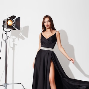 Satin Black Wedding Dress, Royal princess sparkling, glittering wedding gown, wedding dress classic wedding dress Gothic wedding dress