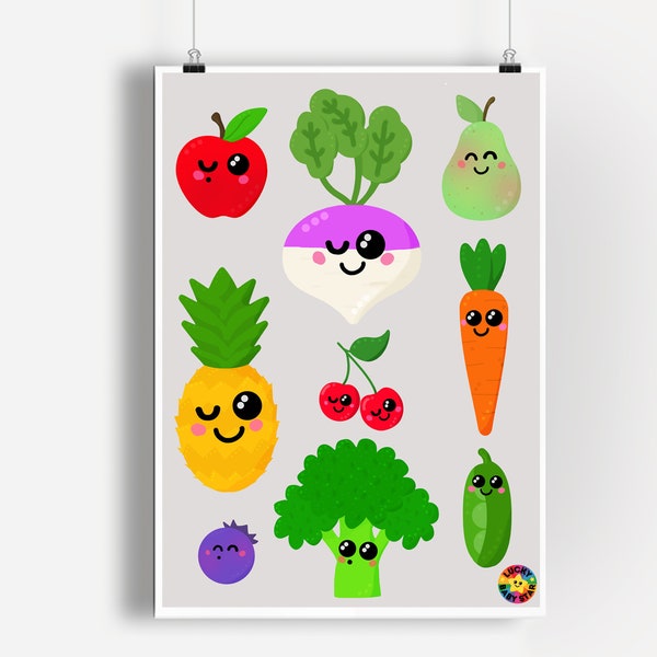 Dancing Fruit Birthday Gift, Colourful Wall Art Print for Family Kitchen, Kids Room Decor