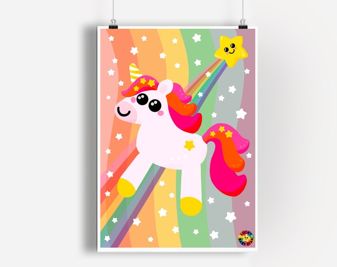 Unicorn Wall Art for Kids, Unicorn Gifts for Rainbow Nursery Decor.