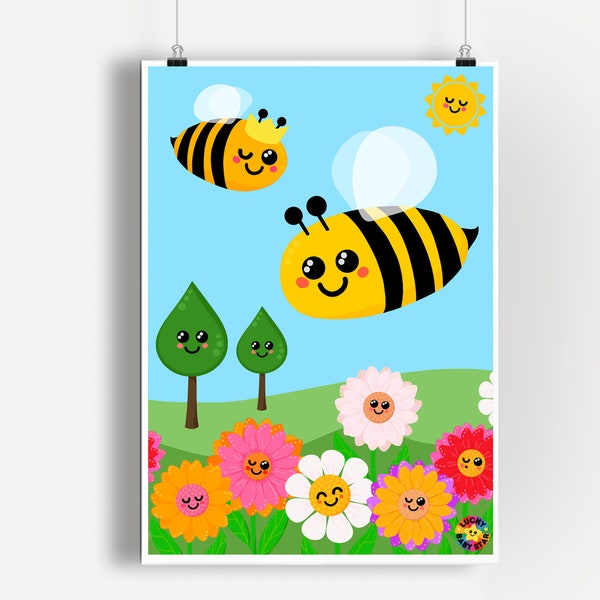 Bee Print for Nursery, Bumble Bee Gifts for Girl or Boy, Honey Bee Art Decor for Kids Bedroom