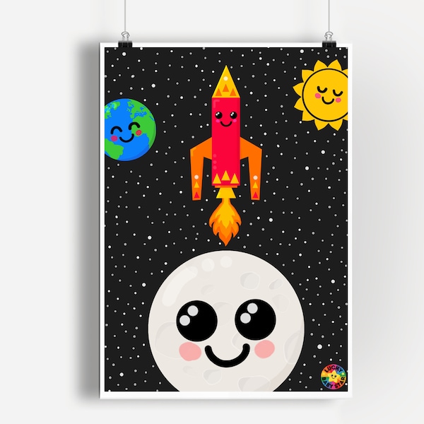 Space Nursery Adventure Lithographic Print - Kids Wall Art Decor by Lucky Baby Star