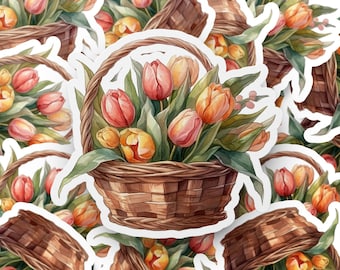Tulip Basket Floral Sticker - Lente bloemensticker - Perfect voor scrapbookingtijdschriften en meer