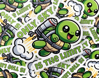 Só o céu é o limite, adesivo fofo de tartaruga, adesivo incrível de tartaruga, adesivo motivacional, adesivo jet pack, adesivo motivacional, laptop