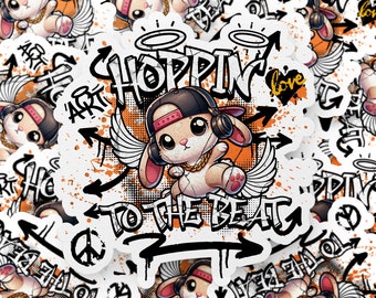 Adesivo de coelho de hip hop, adesivo de rabit legal, adesivo de hoppin to the beat, adesivo de garrafa de água, adesivo de breakdance, adesivo de laptop, álbum de recortes