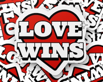 Liefde wint sticker, Valentijnsdagsticker, hartsticker, liefdesticker, laptopsticker, dagboeksticker, plakboeksticker, waterfles