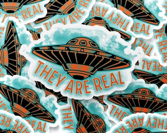 Ze zijn echt, ufo-sticker, buitenaardse sticker, coole, levendige sticker, waterflessticker, laptopsticker, dagboeksticker, plakboeksticker