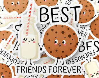 Leuke melk- en koekjessticker, beste vriendsticker, cadeau voor vriend, laptopsticker, dagboeksticker, waterflessticker, plakboeksticker