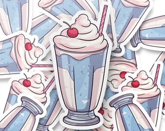 Delizioso adesivo per frappè con panna montata e ciliegia, perfetto per laptop, telefoni e bottiglie d'acqua