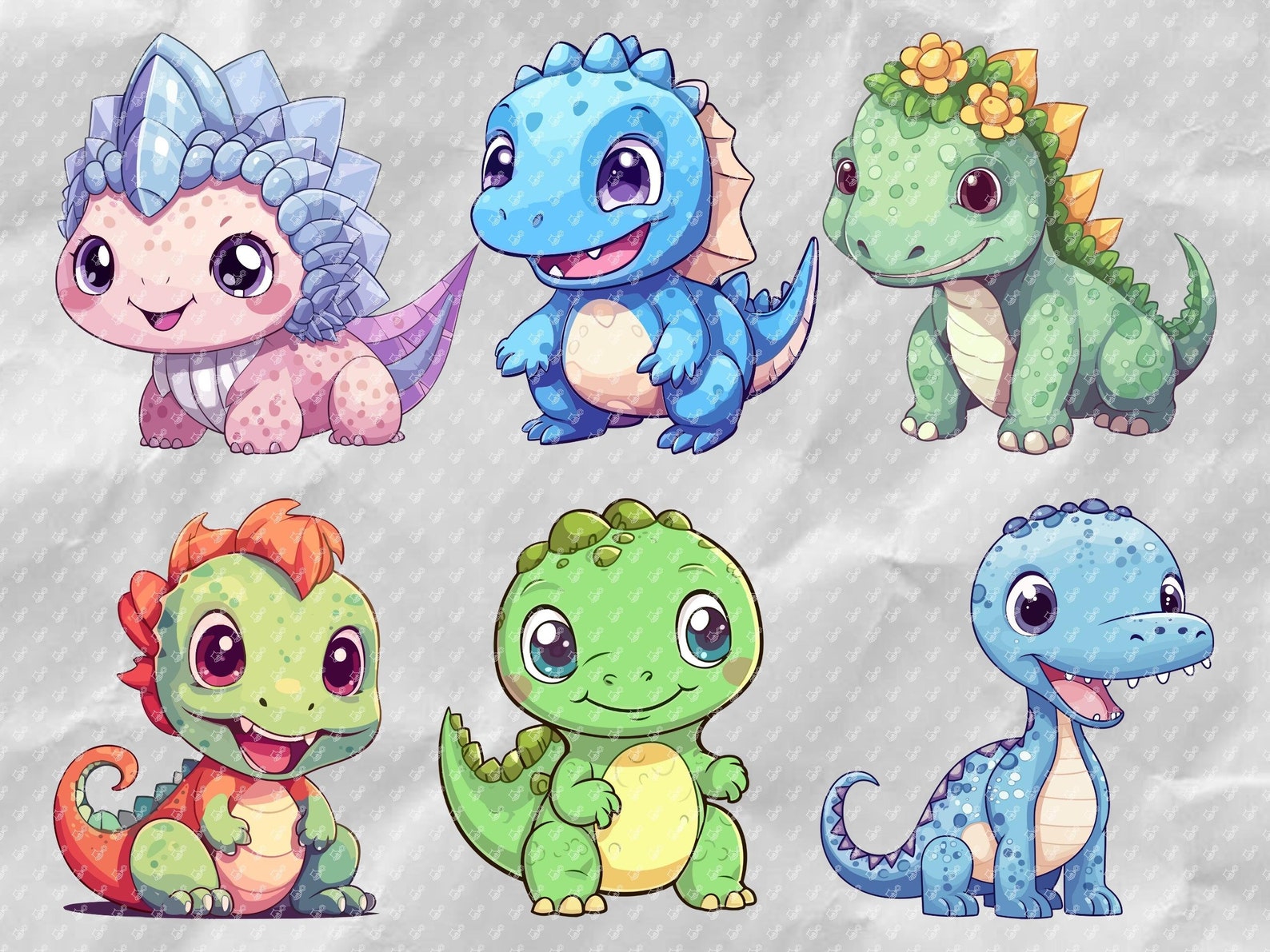 20 Cute Kawaii Dinosaurs, 400 Dpi Transparent Png and Svg Files for ...