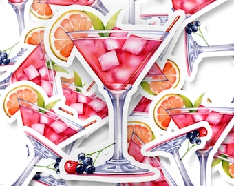 Aquarel kosmopolitische cocktailsticker, cocktailsticker, dranksticker, cocktailsticker, dagboeksticker, laptopsticker, cadeausticker
