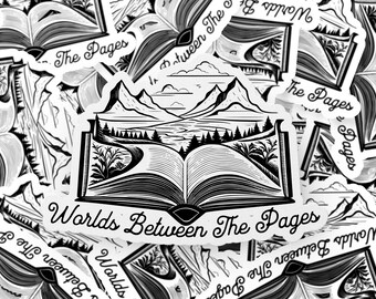 Mundos entre as páginas, adesivo de leitura legal, adesivo de bibliotecário, adesivo de personagem fictício, adesivo de diário, adesivo de álbum de recortes, leitor ávido