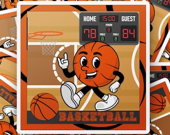 Coole sticker met basketbalthema, basketbalmascotte, sportsticker, hoepelsticker, gamesticker, laptopsticker, stickercadeau, grappige sticker