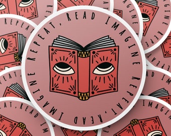 Leia imagine repetir adesivo, adesivo de leitor ávido, adesivo de livro, adesivo de amante de livro, adesivo de laptop, adesivo de diário, adesivo de álbum de recortes, divertido