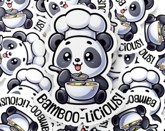 Leuke chef-kok panda sticker, schattige dierensticker, chef-kok sticker, bamboe sticker, waterfles sticker, laptop sticker, dagboek sticker