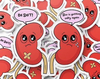 Ze is zout, grappige niersticker, niersticker, sarcastische anatomiesticker, fysiologiesticker, gezondheidssticker, waterflessticker