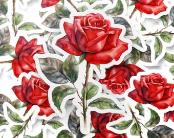 Elegante aquarel rode roos sticker voor decor of ambachten - bloemmotief