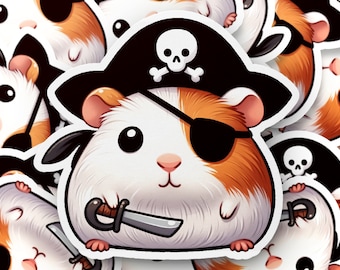 Adesivo de cobaia pirata fofo, adesivo de pirata, adesivo de animal, adesivo de tapa-olho, adesivo engraçado, adesivo de laptop, adesivo de diário, álbum de recortes