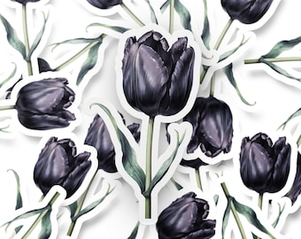 Zwarte bloementulpsticker - Perfect voor laptops, waterflessen en scrapbooking