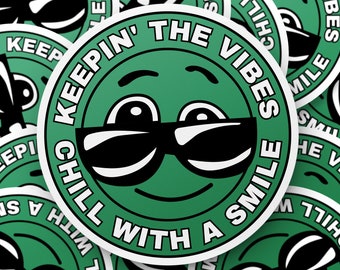 Adesivo de vibrações relaxantes, adesivo de rosto sorridente, adesivo de óculos de sol, adesivo de sorriso, adesivo de presente, adesivo de laptop, adesivo de garrafa de água, decalque legal