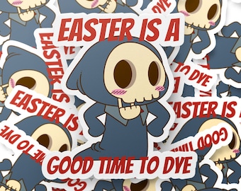 Pasen is een goed moment om te verven, grappige paassticker, grim reaper sticker, sarcastische sticker, schattige sticker, laptopsticker, dagboeksticker