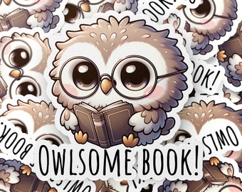 Livro coruja, adesivo de coruja fofa com óculos para leitura, adesivo de corujinha fofa, adesivo de leitor ávido, adesivo de amante de livros, adesivo de laptop, diário