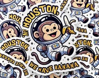 Houston, we hebben banaan, schattige ruimtesticker, schattige aapsticker, ruimteaapsticker, bananensticker, aapminnaar, bananenminnaarsticker