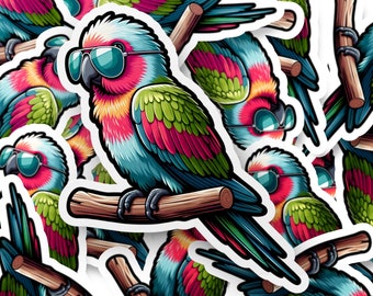 Adesivo de papagaio legal, adesivo de papagaio com óculos de sol, adesivo de óculos de sol, adesivo de pássaro, adesivo de amante de papagaio, presente de papagaio, adesivo para laptop