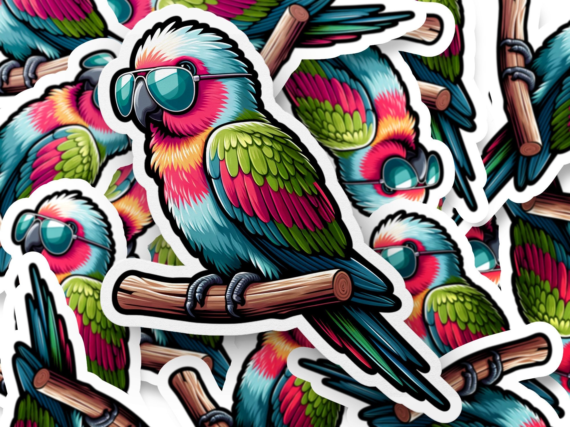 Cool Parrot Sticker, Parrot With Sunglasses Sticker, Sunglasses Sticker ...
