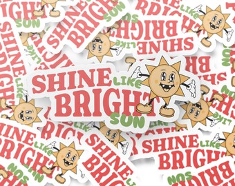 Brilhe como o sol, adesivo retrô de mascote do sol, adesivo retrô, adesivo motivacional, adesivo para laptop, adesivo de diário, adesivo de álbum de recortes