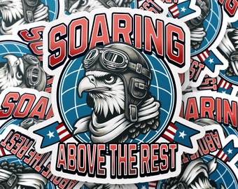Voando acima do resto, adesivo de águia, adesivo patriótico, adesivo de águia piloto legal, adesivo de garrafa de água, adesivo de laptop, adesivo de diário