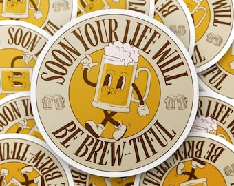 Grappige retro biermascottesticker, cadeau voor bierliefhebber, cadeausticker, laptopsticker, waterflessticker, motiverende sticker, coole sticker