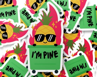 Piña divertida, pegatina de juego de palabras de piña, pegatina genial, pegatina de meme, regalo de pegatina, pegatina de computadora portátil, pegatina de botella de agua, pegatina de fruta, fuego