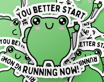 Leuke grappige kikker met messticker, sarcastische sticker, cool cadeau-idee, schattige sticker, laptopsticker, waterflessticker, dagboeksticker